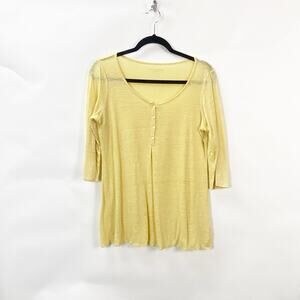 2/$30Eileen Fisher XS Yellow 100% Linen 3/4 Sleeve Henley T-Shirt Top